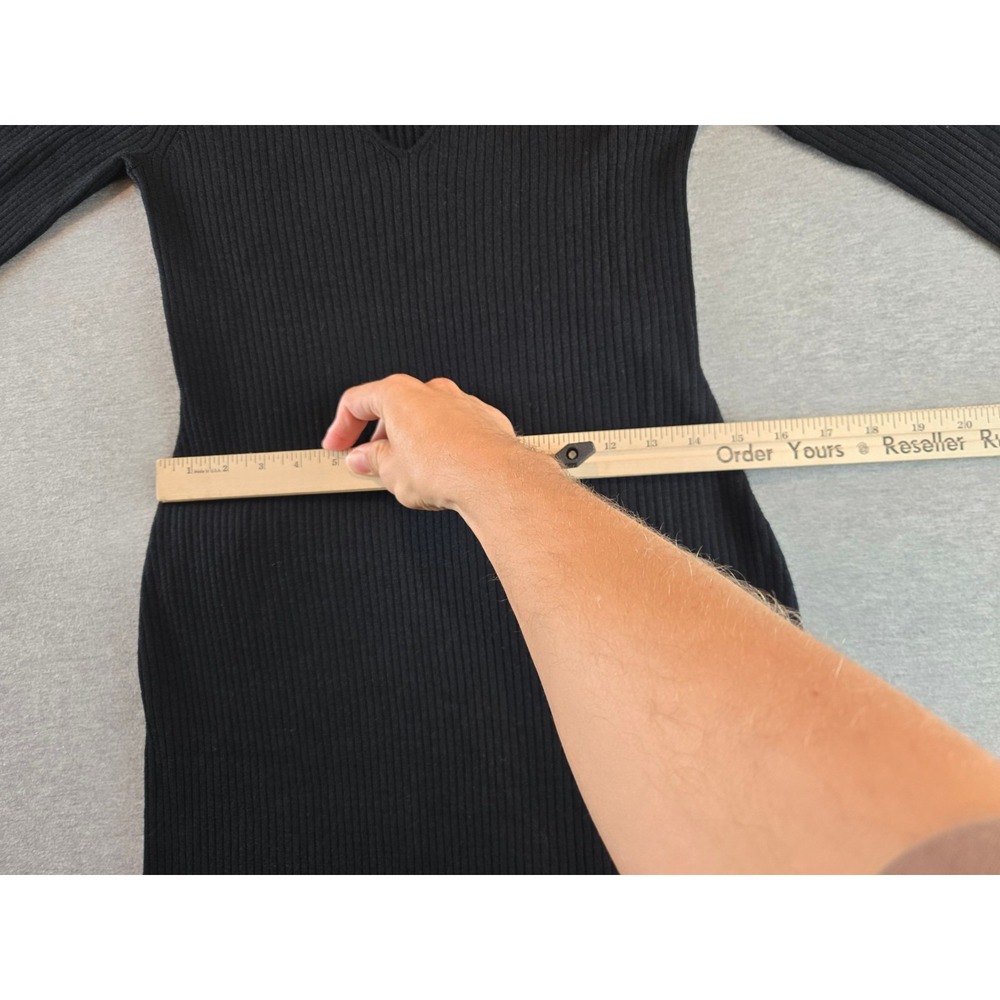 NWT Uniqlo Dress XS Black Merino Blend V Neck‎ Fitted Long Sleeve Ribbed Minimal - Picture 7 of 10